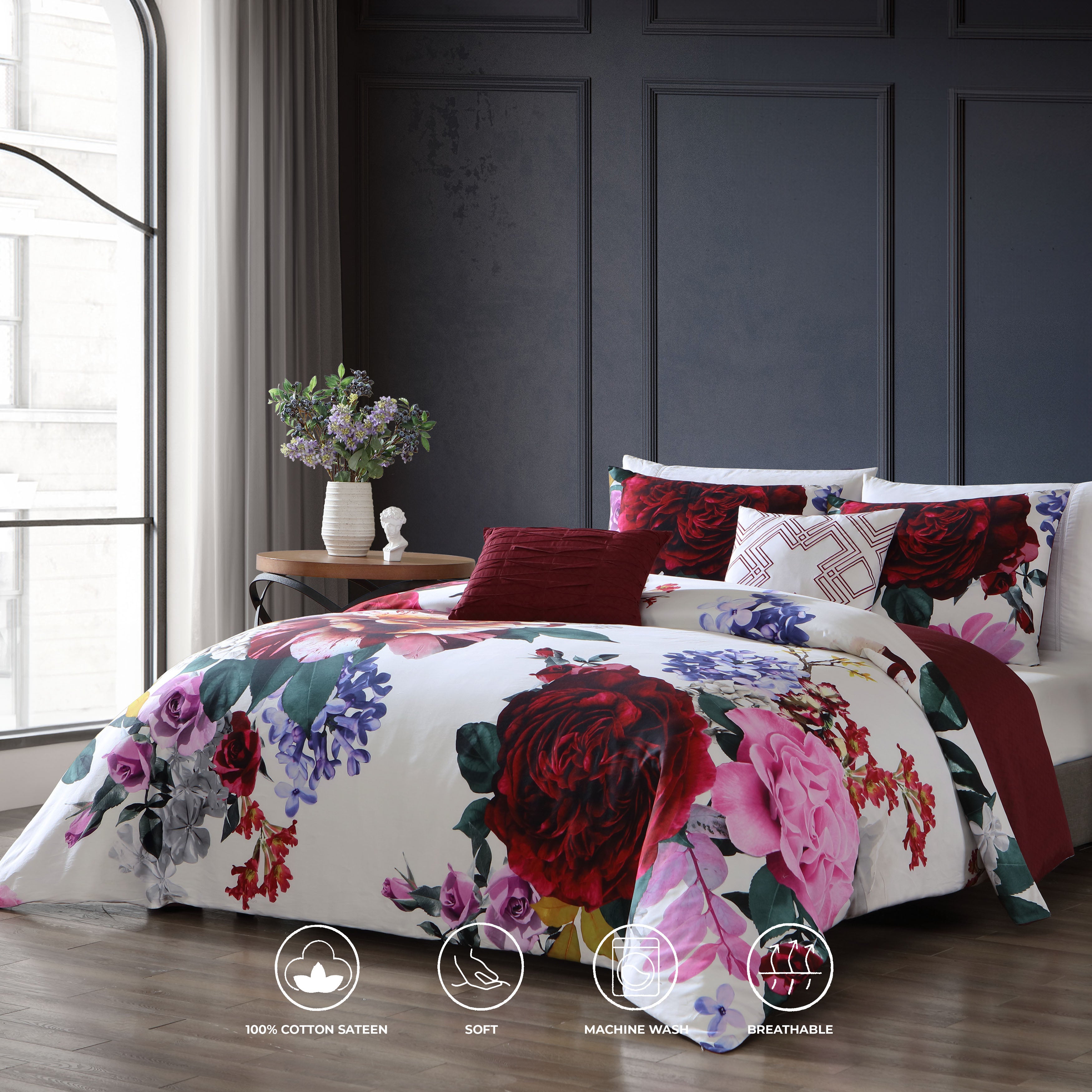 Bebejan Magenta Floral 5 Piece Reversible Comforter Set