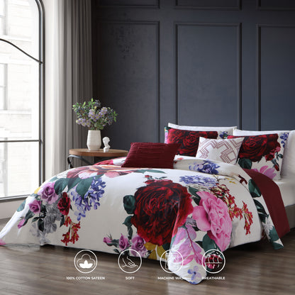 Bebejan Magenta Floral 5 Piece Reversible Comforter Set