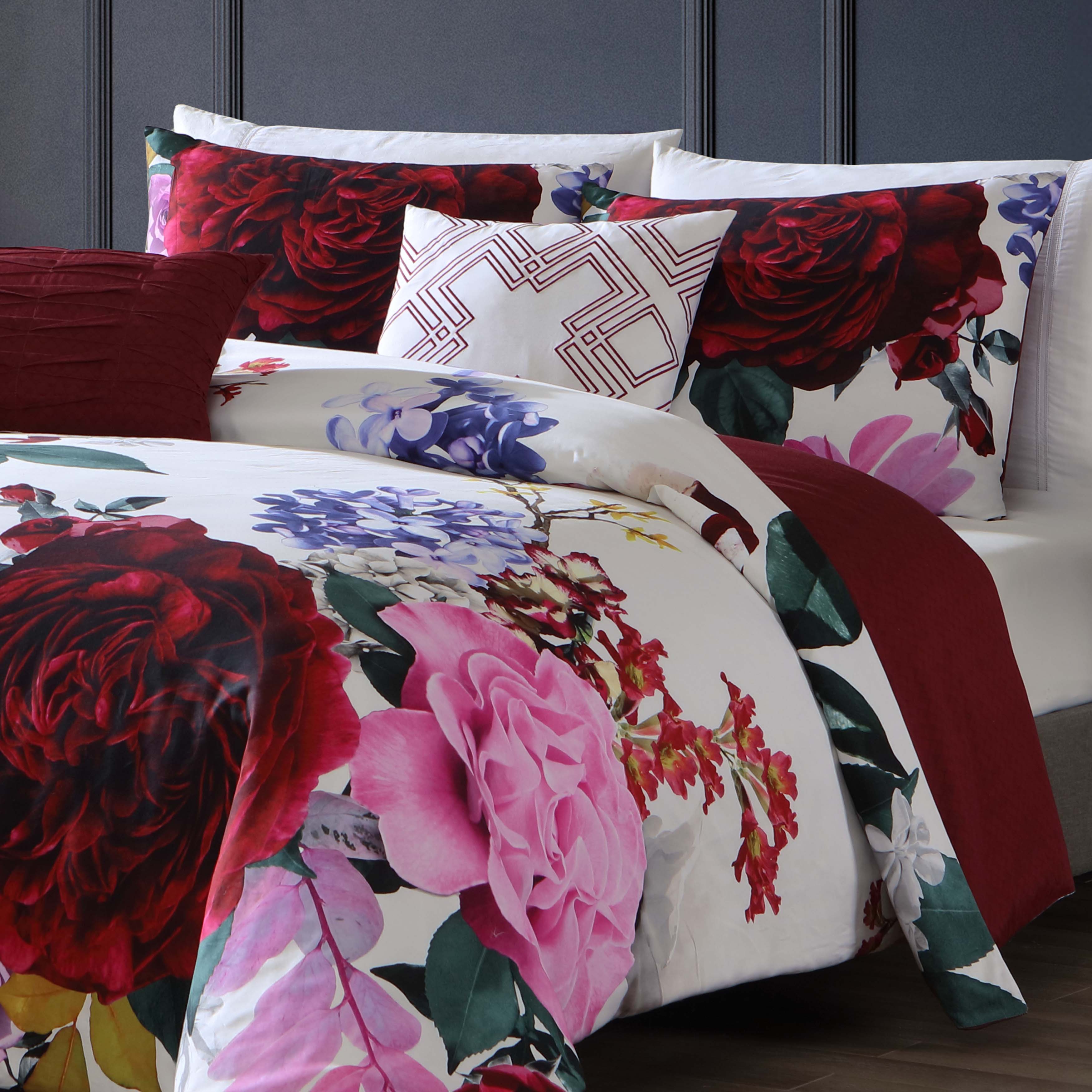 Bebejan Magenta Floral 5 Piece Reversible Comforter Set