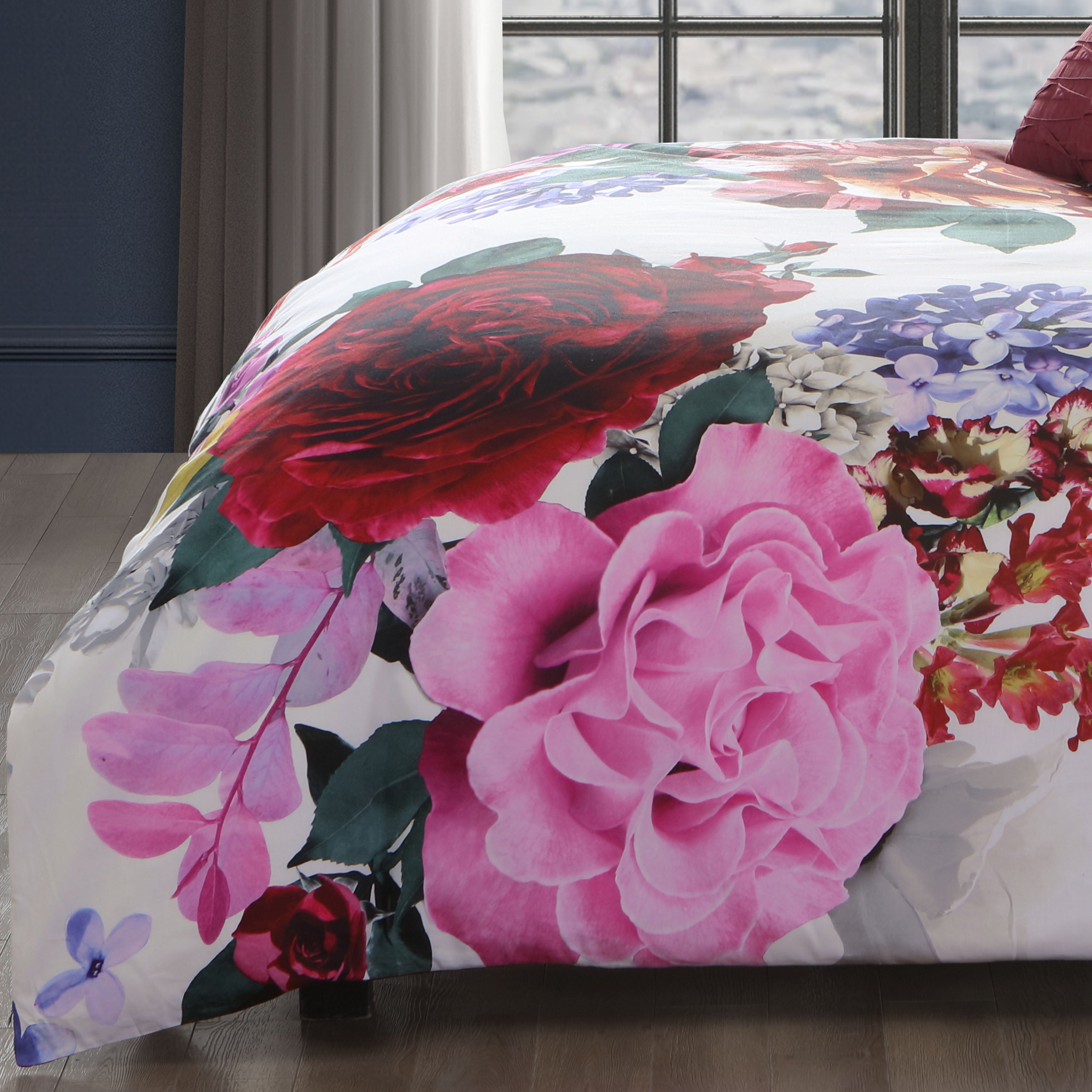 Bebejan Magenta Floral 5 Piece Reversible Comforter Set