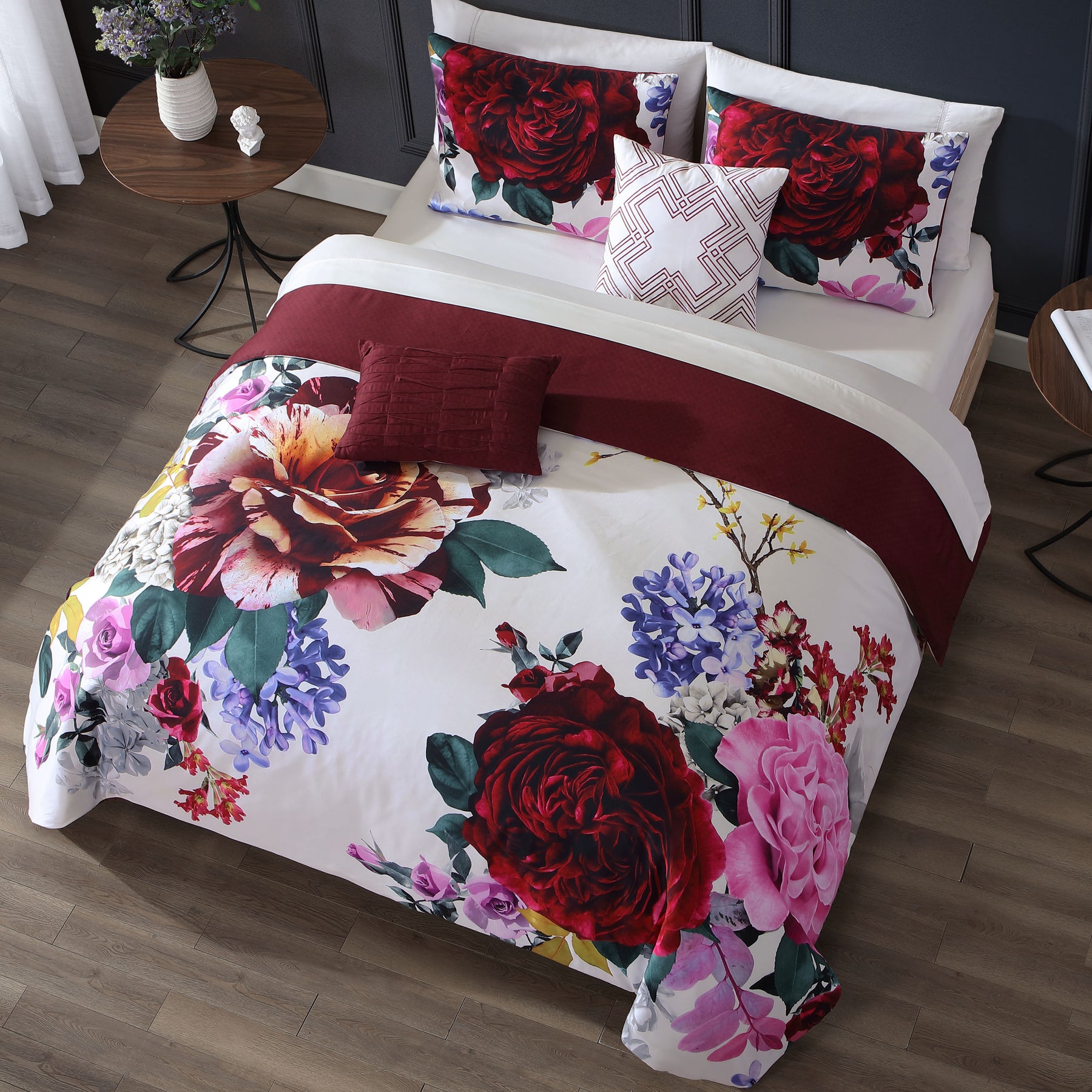 Bebejan Magenta Floral 5 Piece Reversible Comforter Set
