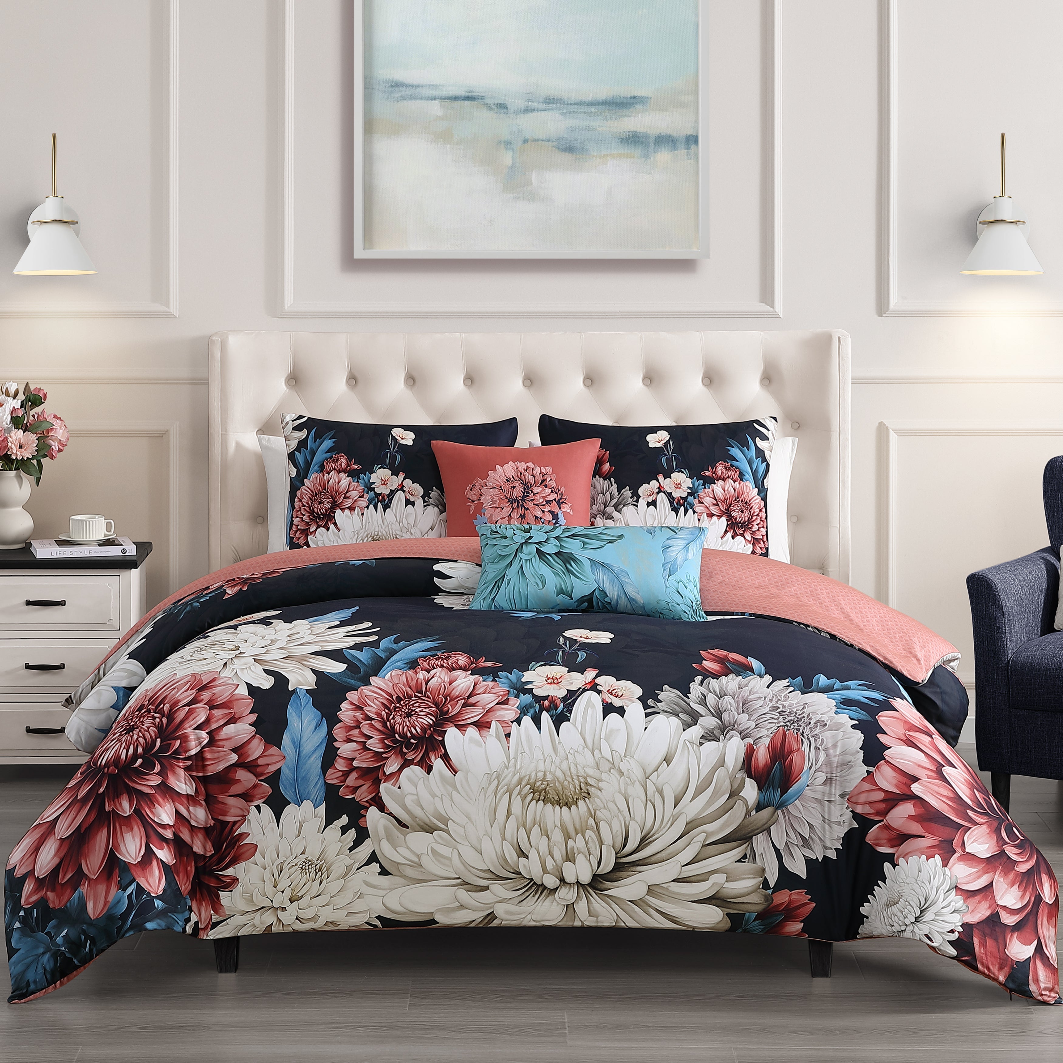 Bebejan Navy Mums 5 Piece Reversible Comforter Set Comforter Sets By Bebejan®