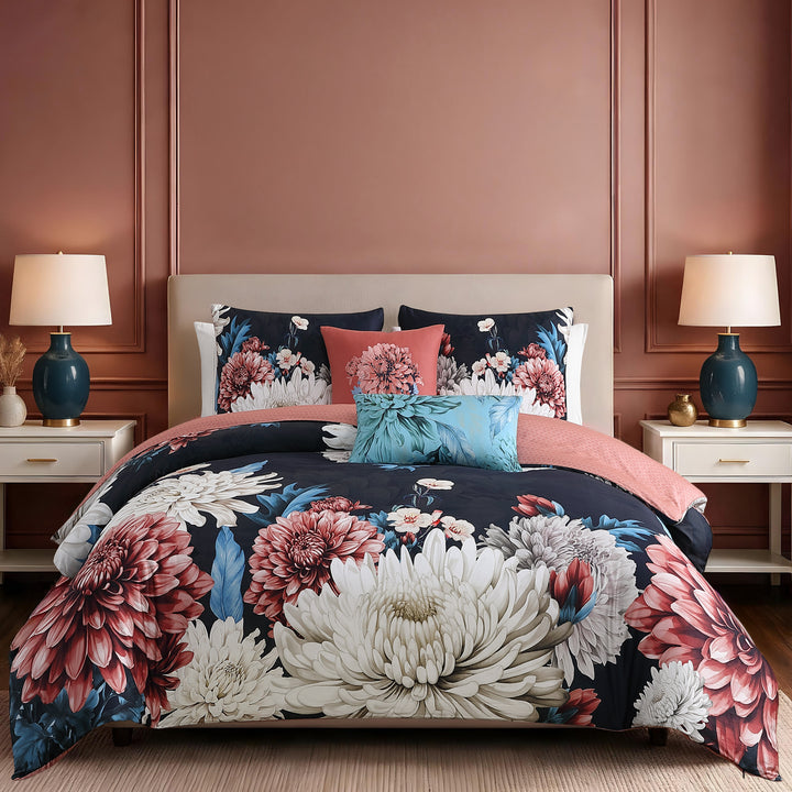 Bebejan Navy Mums 5 Piece Reversible Comforter Set