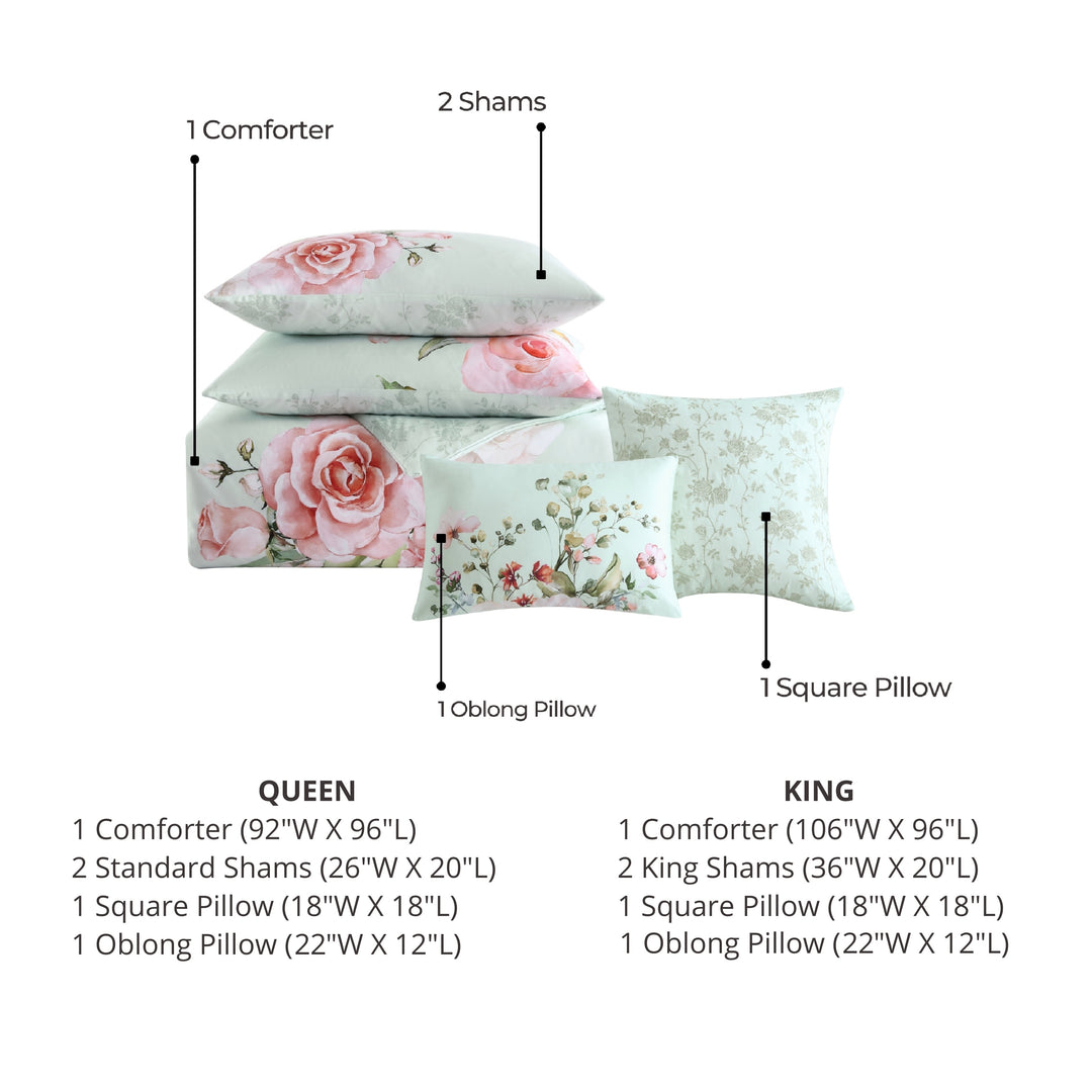 Bebejan Rose on Misty Green 5 Piece Reversible Comforter Set