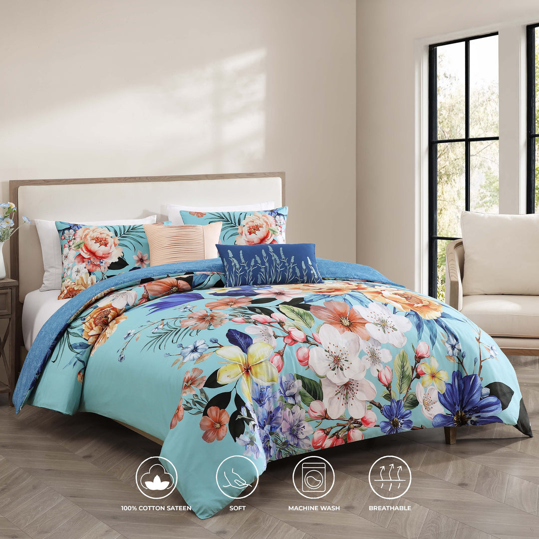 Bebejan Turquoise Reverie 5 Piece Reversible Comforter Set
