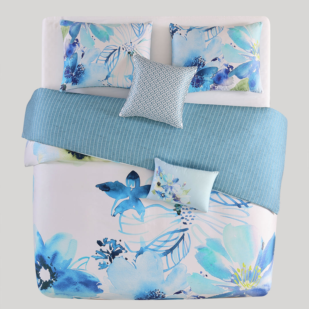 Bebejan Watercolor Blue 5 Piece Reversible Comforter Set