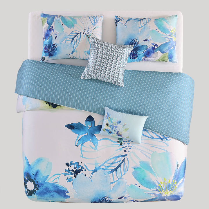 Bebejan Watercolor Blue 5 Piece Reversible Comforter Set
