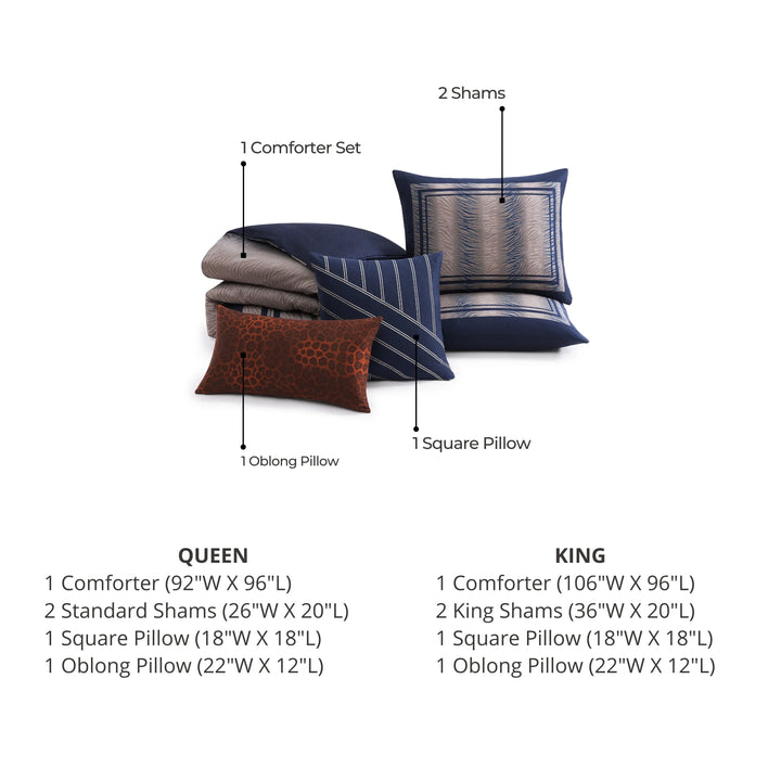 Bebejan Dark Blue Animal Prints 5 Piece Reversible Comforter Set - Bebejan