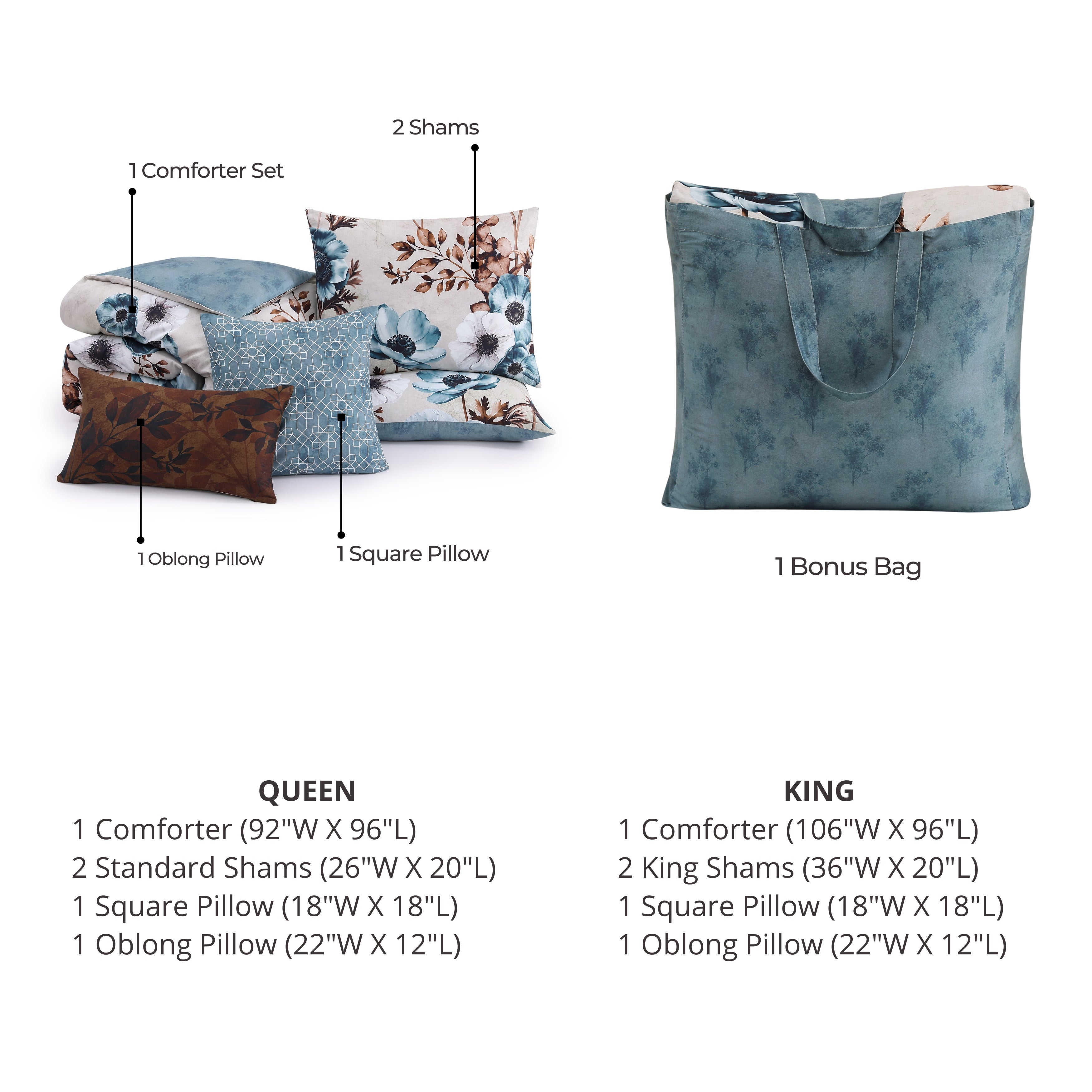 Bebejan Flowers in the Mist 5 Piece Reversible Comforter Set