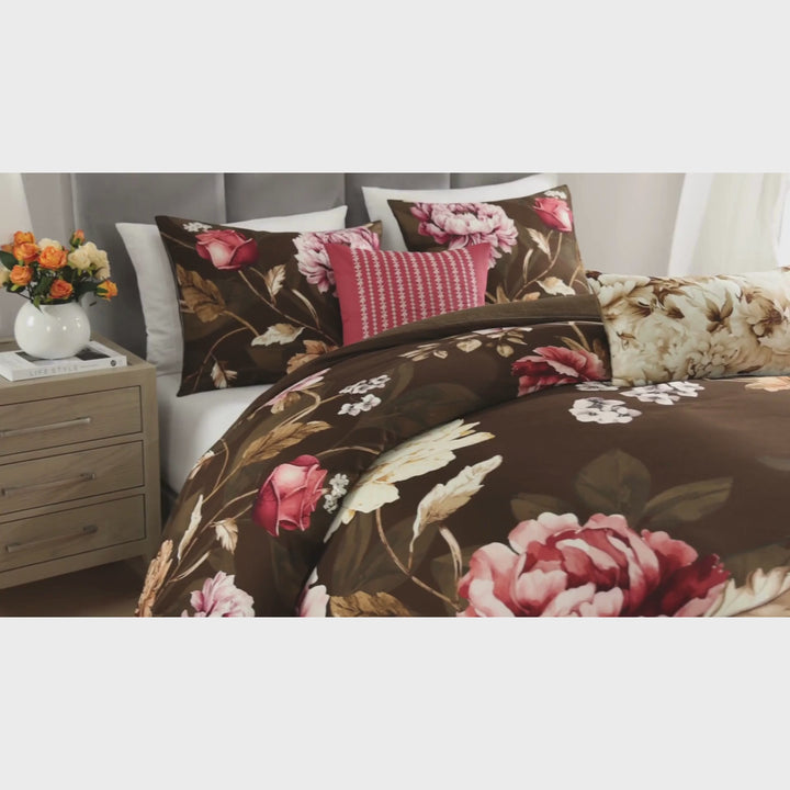 Bebejan Floral Garden on Mocha 5 Piece Reversible Comforter Set