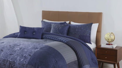 Bebejan Blue Denim Patchwork 5 Piece Reversible Comforter Set