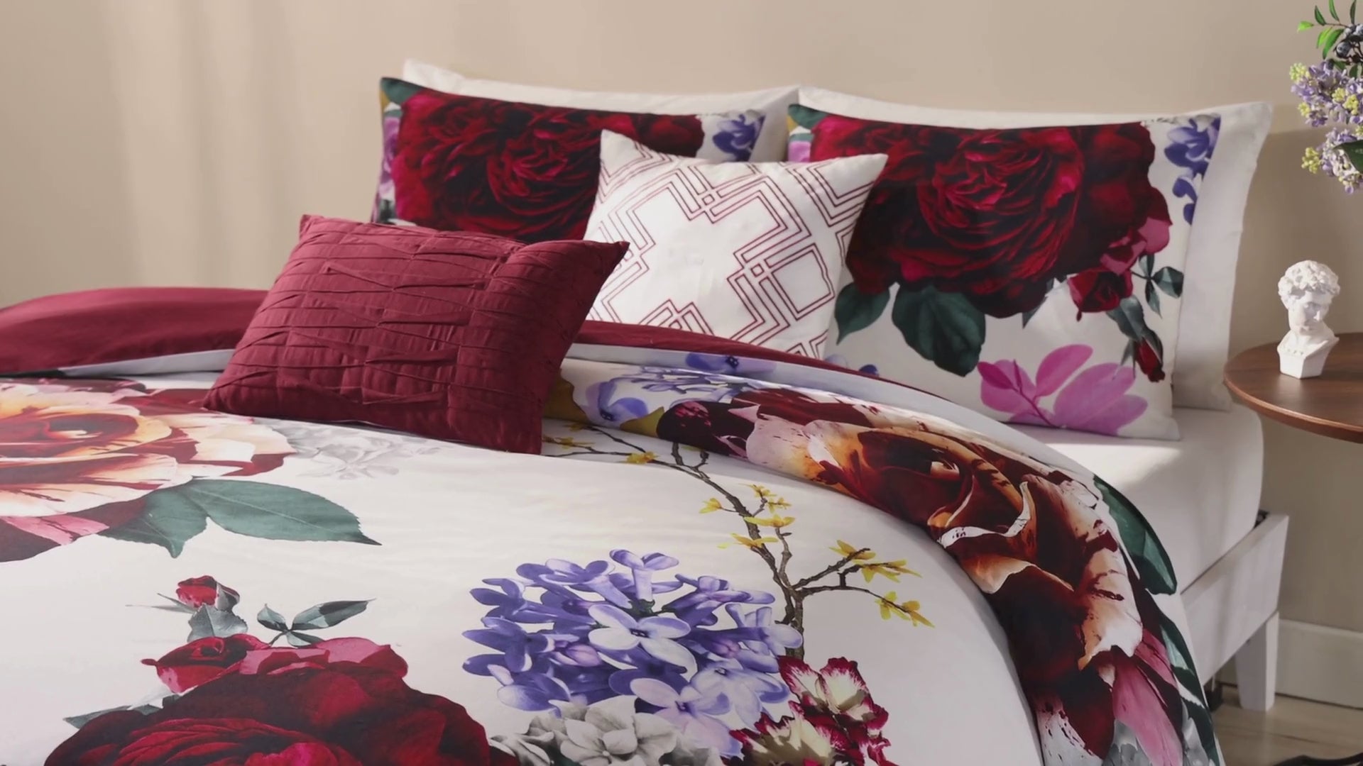 Bebejan Magenta Floral 100% Cotton 5 Piece Reversible Comforter Set