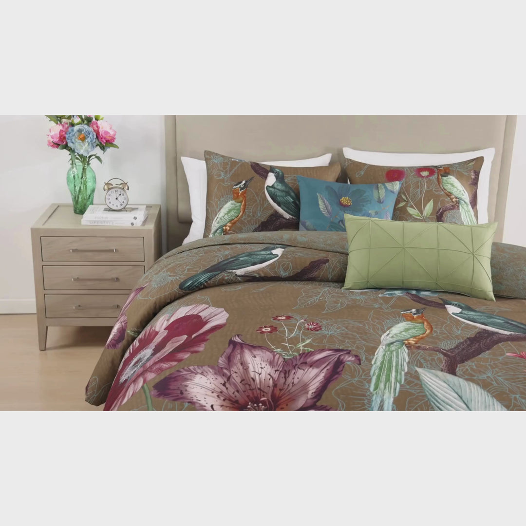 Bebejan Birds on Chocolate Brown 5 Piece Reversible Comforter Set