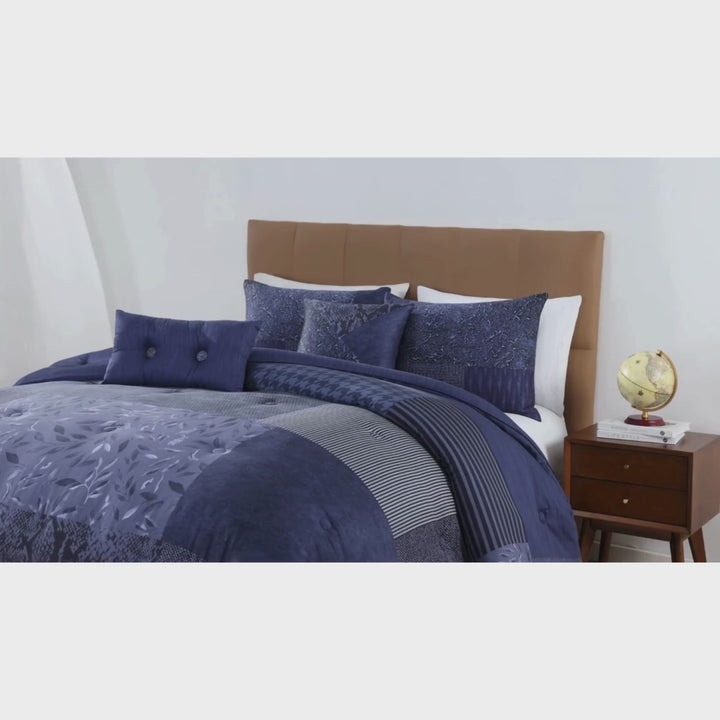 Bebejan Blue Denim Patchwork 5 Piece Reversible Comforter Set
