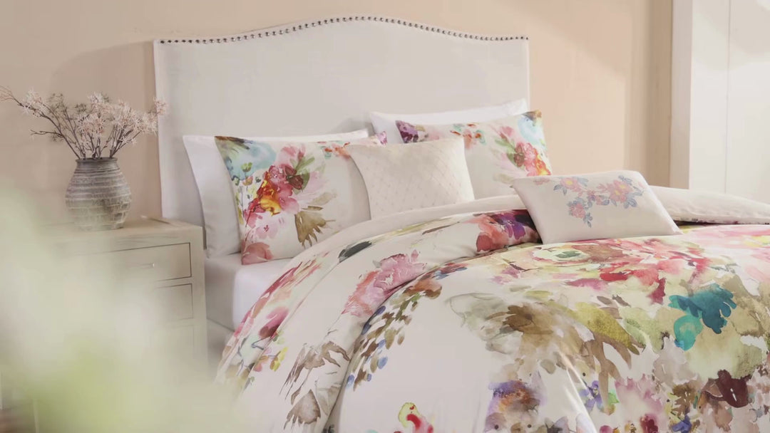 Bebejan Antique Flowers Ivory 5 Piece Reversible Comforter Set