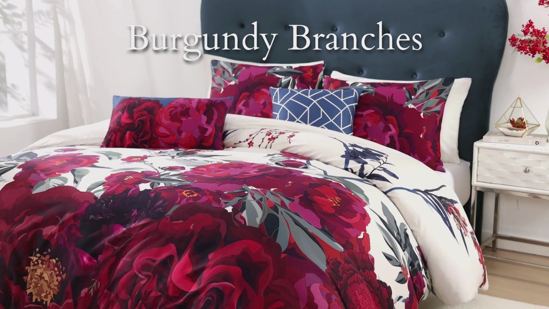 Bebejan Burgundy Branches 5 Piece Reversible Comforter Set