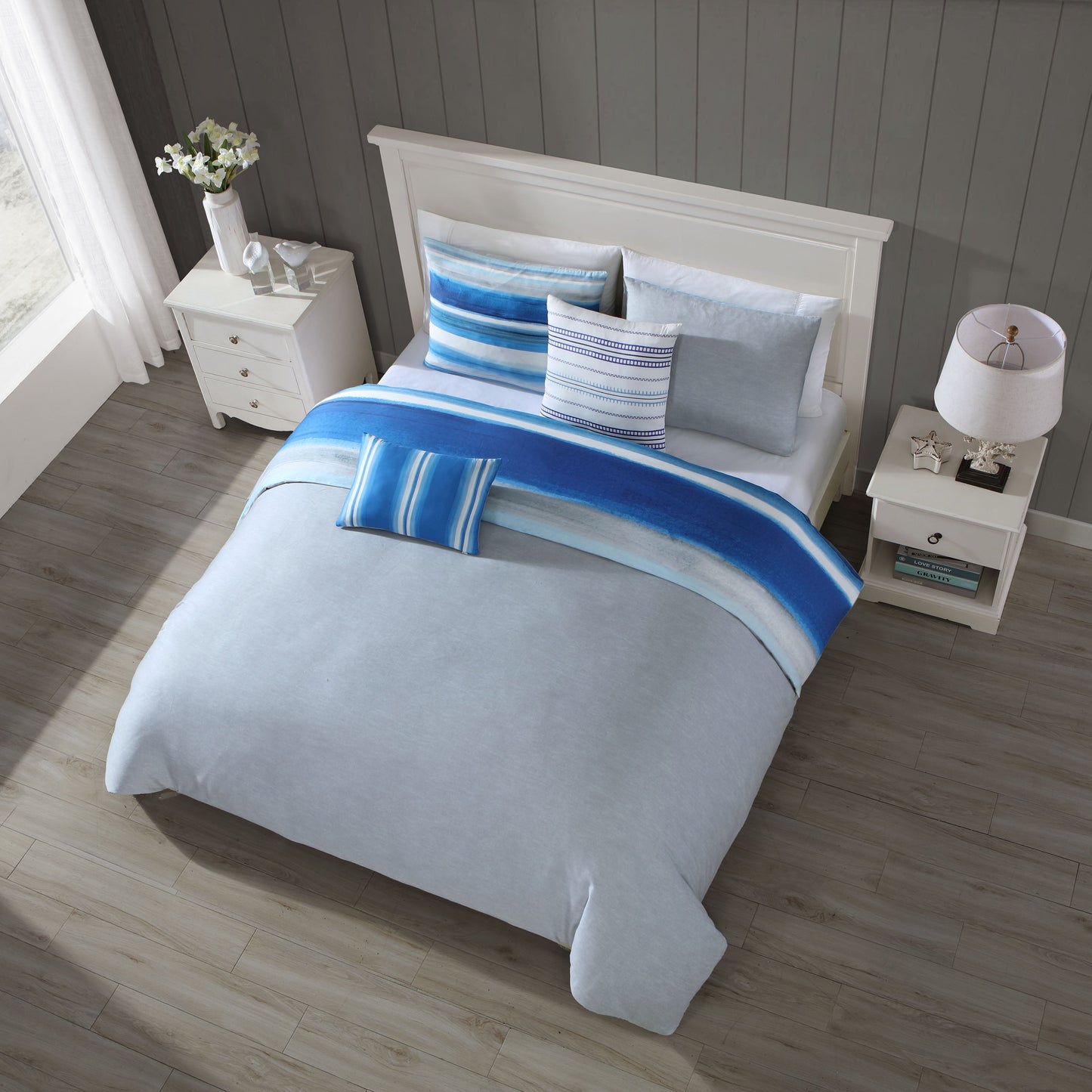 Bebejan Coastal Stripe 100% Cotton 5 Piece Reversible Comforter Set