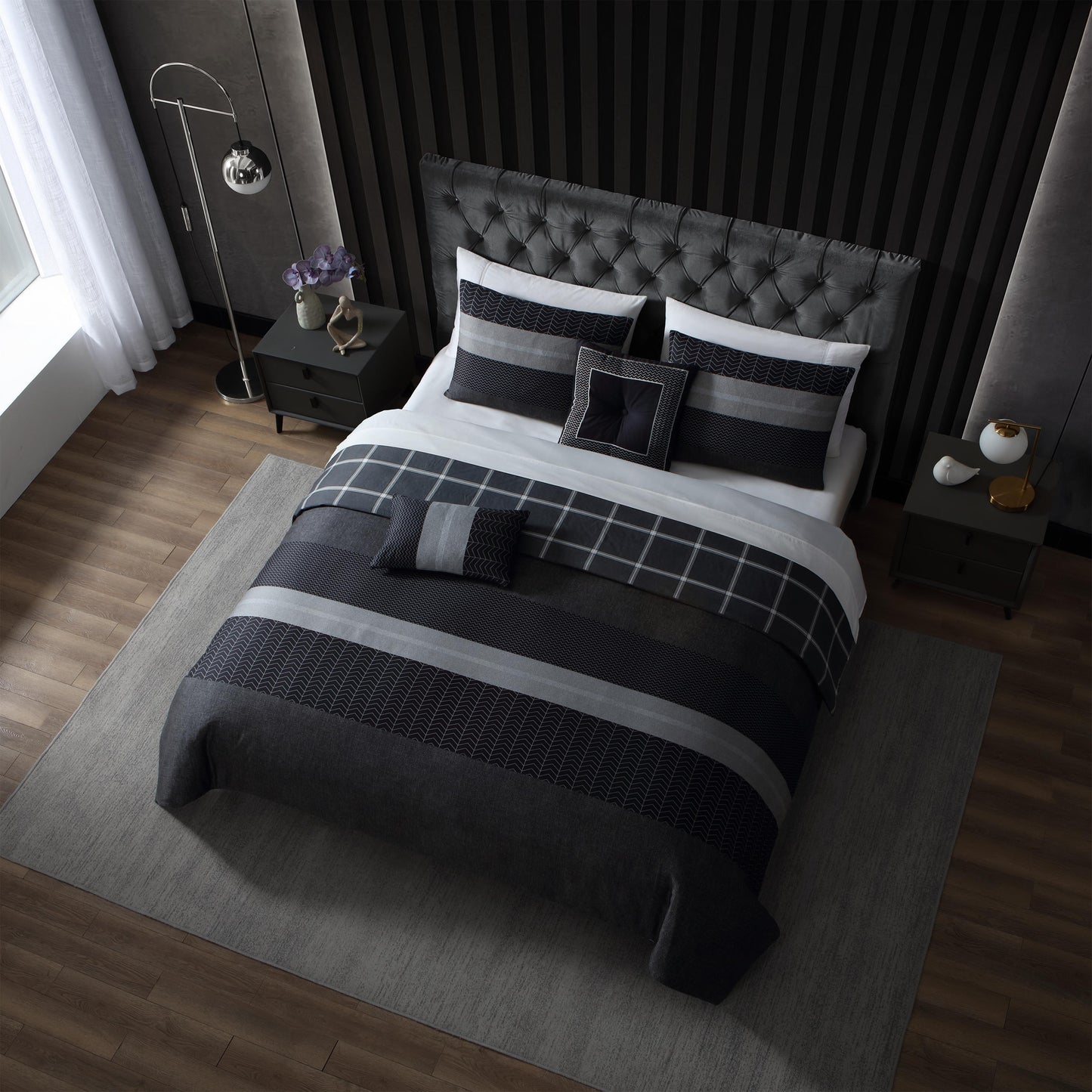 Bebejan Kyle Black 100% Cotton 5-Piece Reversible Comforter Set Comforter Sets By Bebejan®
