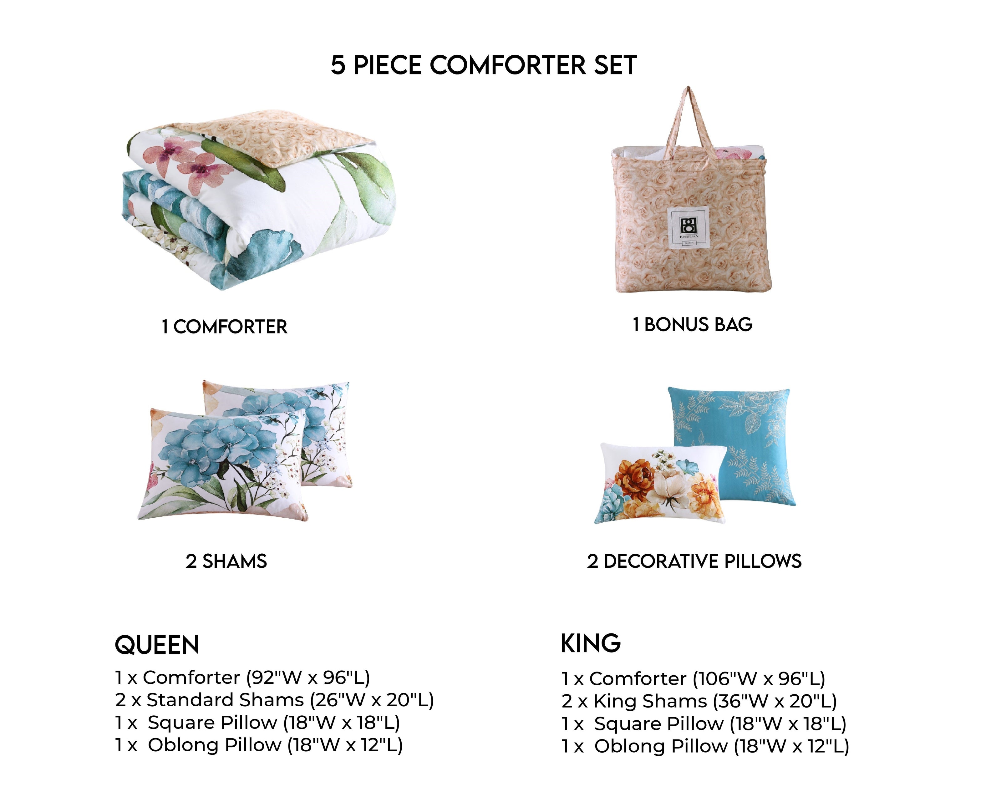 Bebejan Maia Blue 100% Cotton 5-Piece Reversible Comforter Set Comforter Sets By Bebejan®