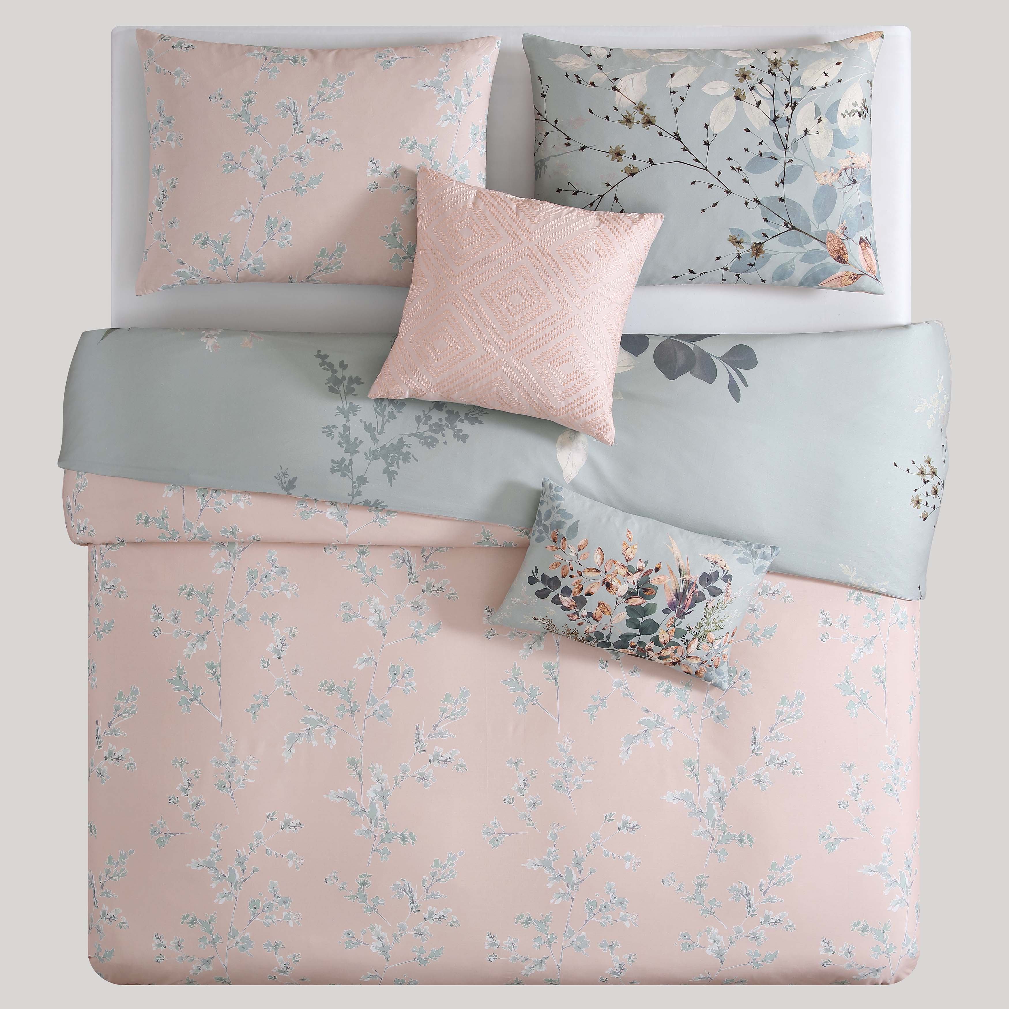 Bebejan Peach Leaves on Sage 100% Cotton 5-Piece Reversible Comforter Set Comforter Sets By Bebejan®