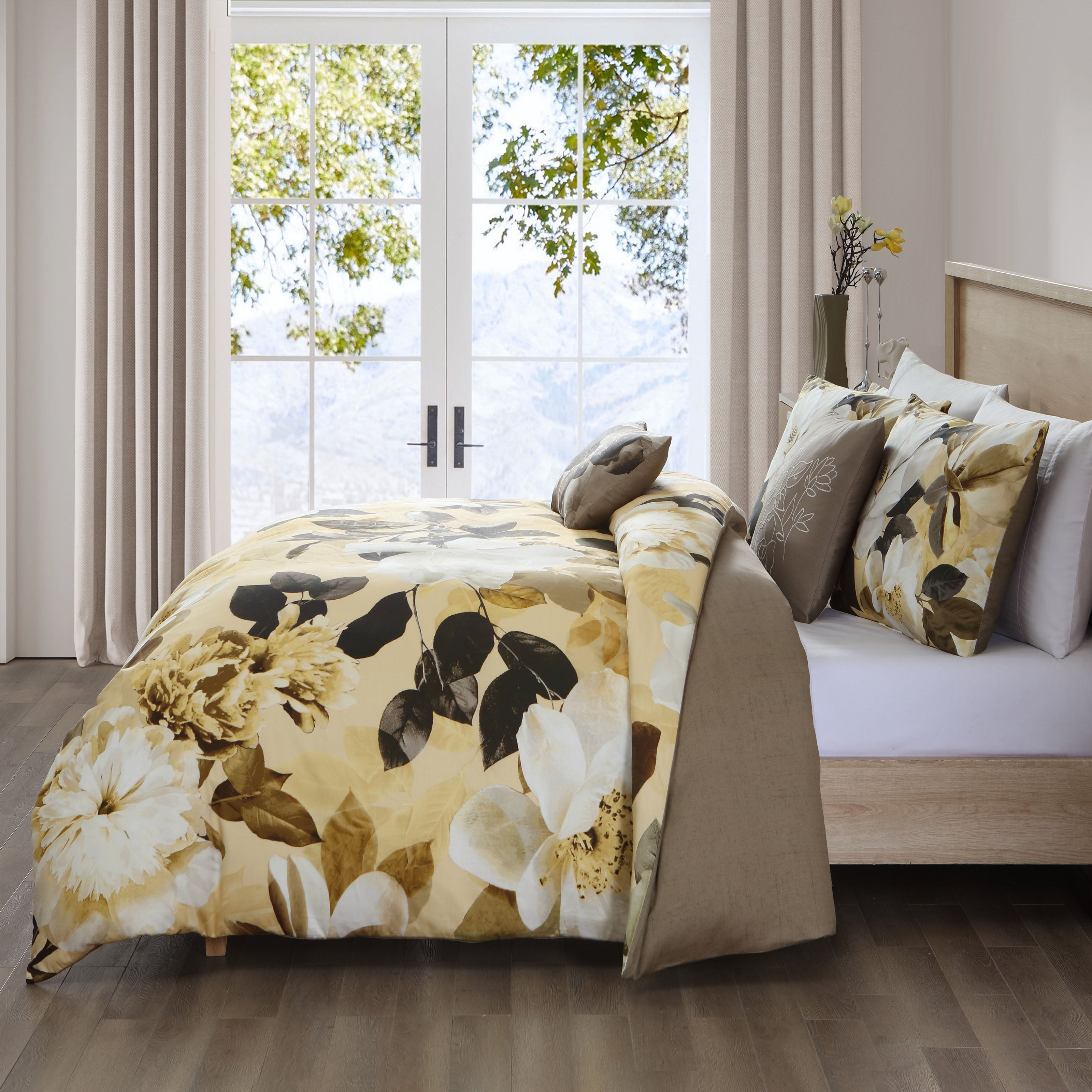 Bebejan Yellow Magnolia 100% Cotton 5 Piece Reversible Comforter Set