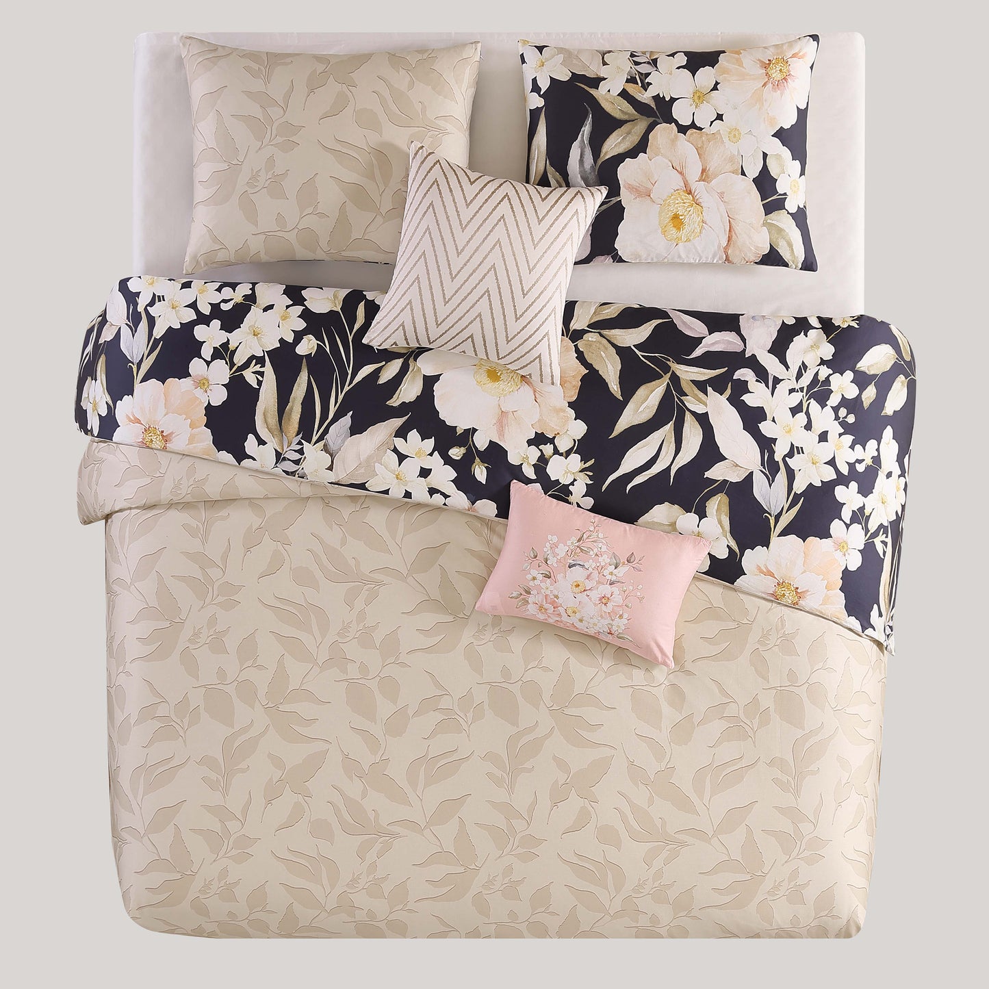 Bebejan Blush Flowers 100% Cotton 5-Piece Reversible Comforter Set Comforter Sets By Bebejan®