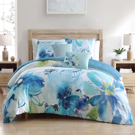 Bebejan Watercolor Blue 100% Cotton 5-Piece Reversible Comforter Set Comforter Sets By Bebejan®